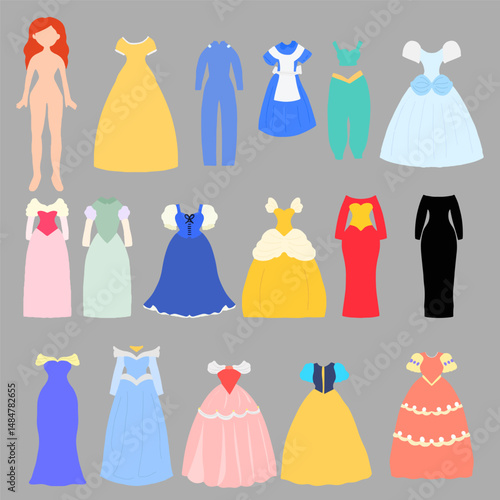 woman paper cut dress isolated on white background