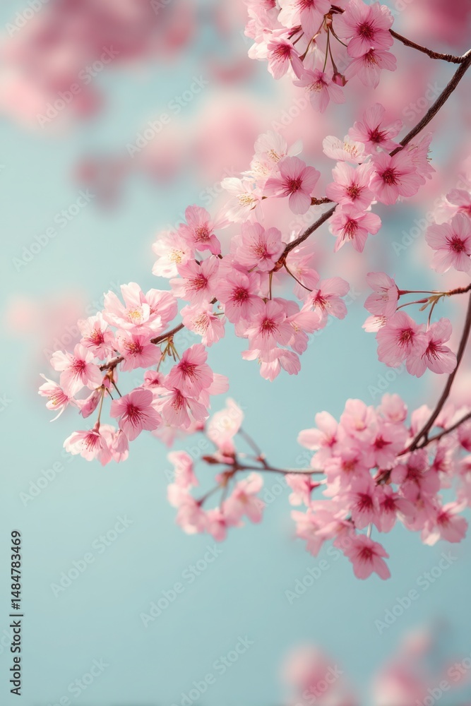 Cherry blossoms bloom beautifully against a clear blue sky during springtime in a serene garden Cherry blossoms bloom beautifully against a clear blue sky during springtime in a serene garden