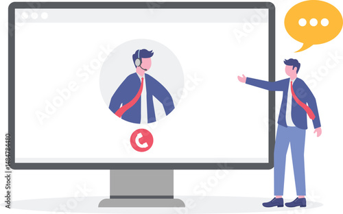 online helpdesk platform. People asking questions and receiving answers from helpdesk or call center operator.vector illustration.

