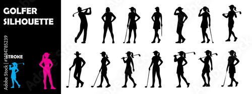 Golfer Silhouette Vector Set – Various Golf Poses and Swing Motions for Sport and Athletic Design