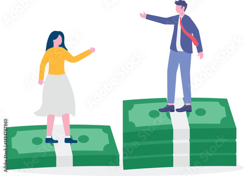 Gender pay gap, inequality between man and woman wage, salary or income,

