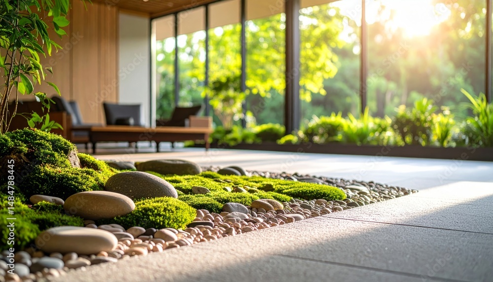 Serene Modern Interior Featuring a Zen Garden Serene Modern Interior Featuring a Zen Garden