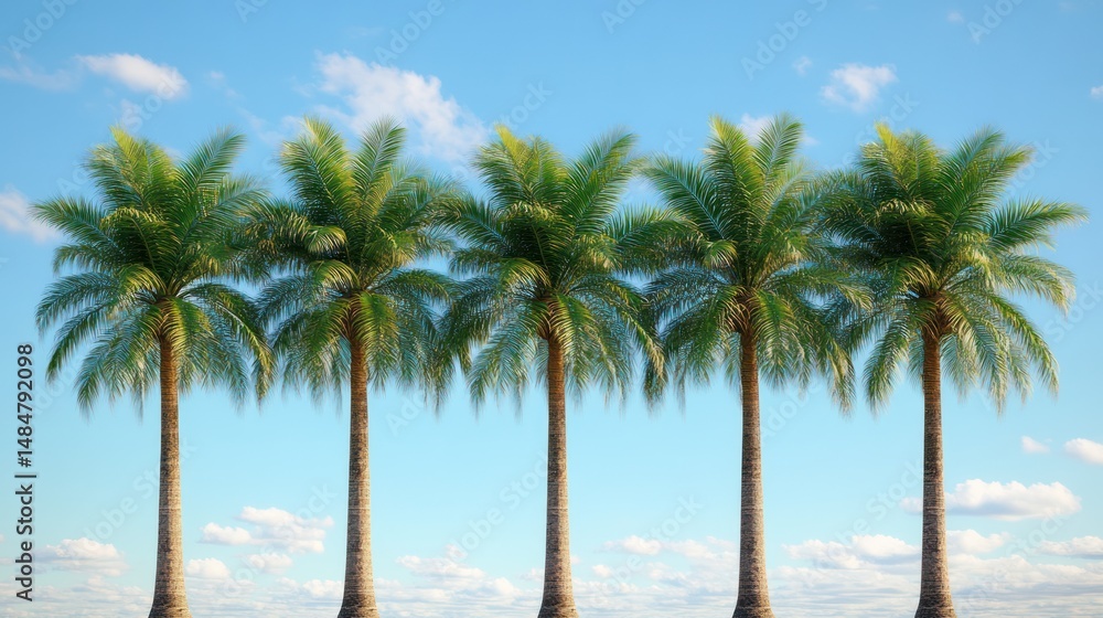 Tranquil palm tree serenade beneath a serene blue sky canvas landscape