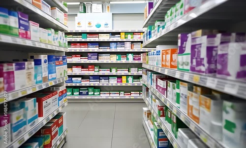 Wallpaper Mural Pharmacy Aisle Filled with Racks of Medicines and Health Products in Boxes on Display Torontodigital.ca