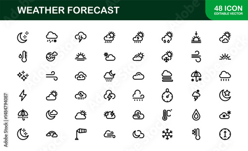 Weather Forecast Icons. Clean Vector Designs for Climate and Temperature Apps