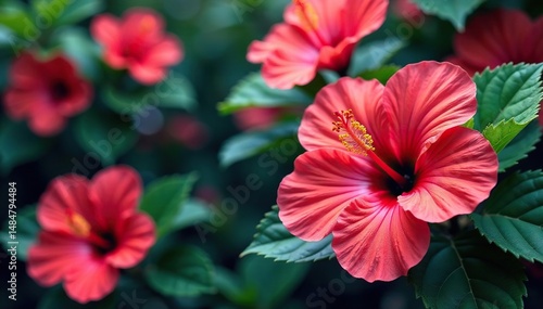 Wallpaper Mural Bold tropical hibiscus blooms, vibrant color palette, lush, pattern Torontodigital.ca