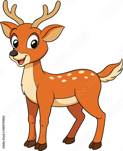 Cute cartoon deer vector illustration standing on white background isolated design