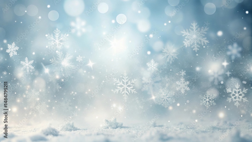 Fototapeta premium Winter Wonderland Scene Sparkling Snowflakes and Glimmering Lights on a Frosty Landscape