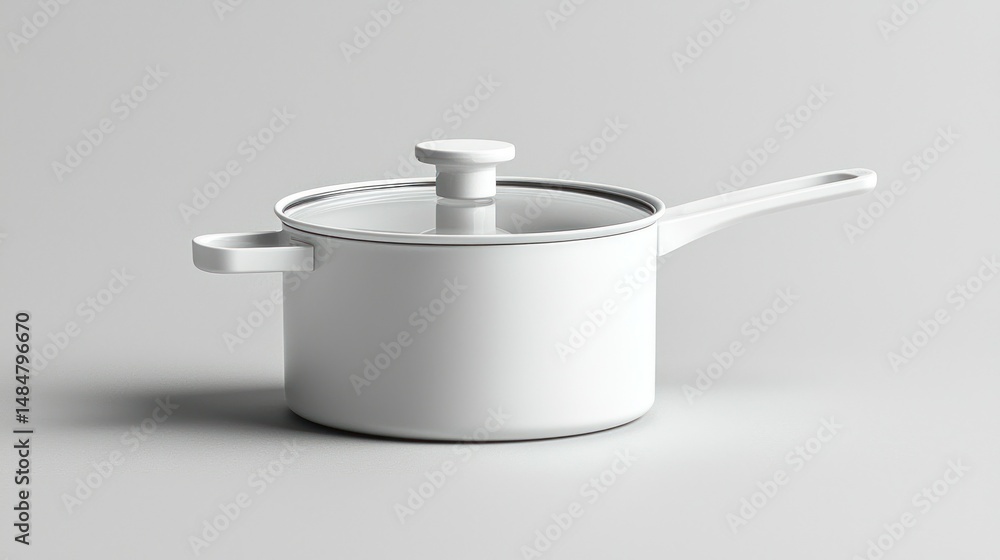 Modern white saucepan with lid Modern white saucepan with lid