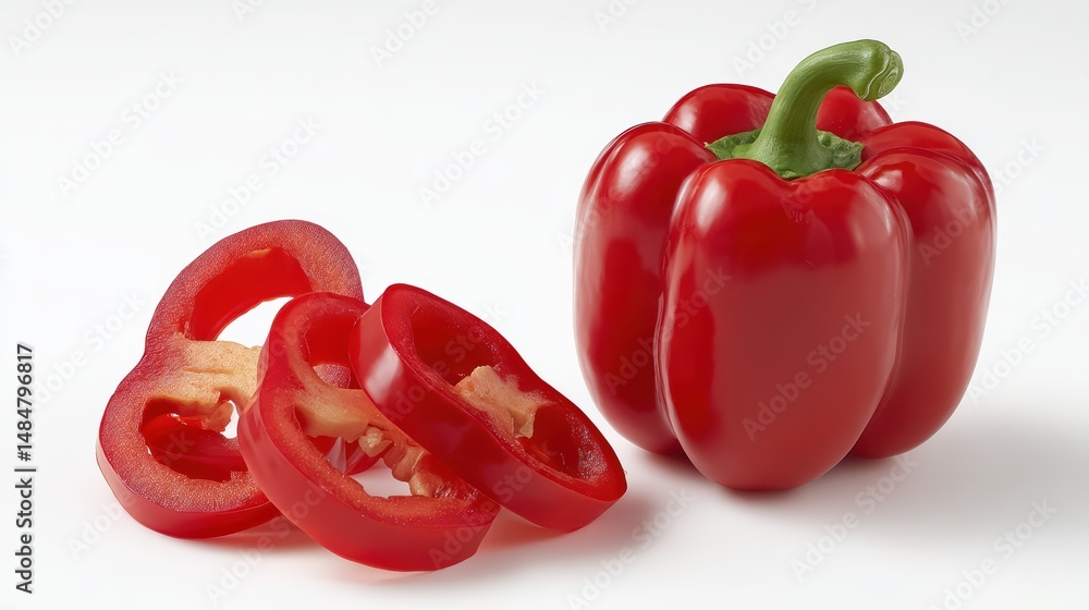 Juicy Red Bell Pepper with Circular Cuts is a premium-quality stock image ideal for use in lifestyle blogs, health content, promotional campaigns, and editorial publications. Juicy Red Bell Pepper with Circular Cuts is a premium-quality stock image ideal for use in lifestyle blogs, health content, promotional campaigns, and editorial publications.