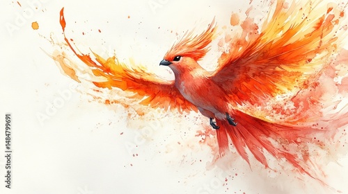 Fiery bird in flight, vibrant orange