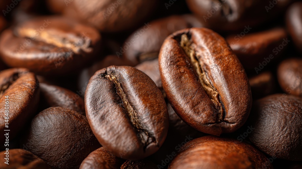 Naklejka premium Close-up of Rich Aromatic Coffee Beans