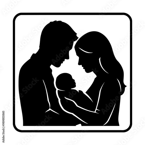 Family newborn baby silhouette parents love care motherhood fatherhood parenting illustration design