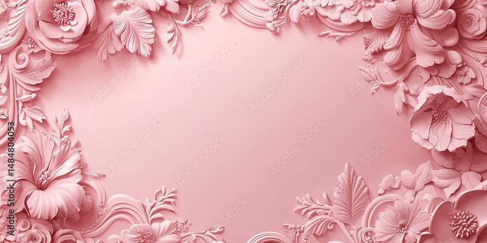 Naklejka premium A beautiful pink floral border pattern with empty space in the center for text