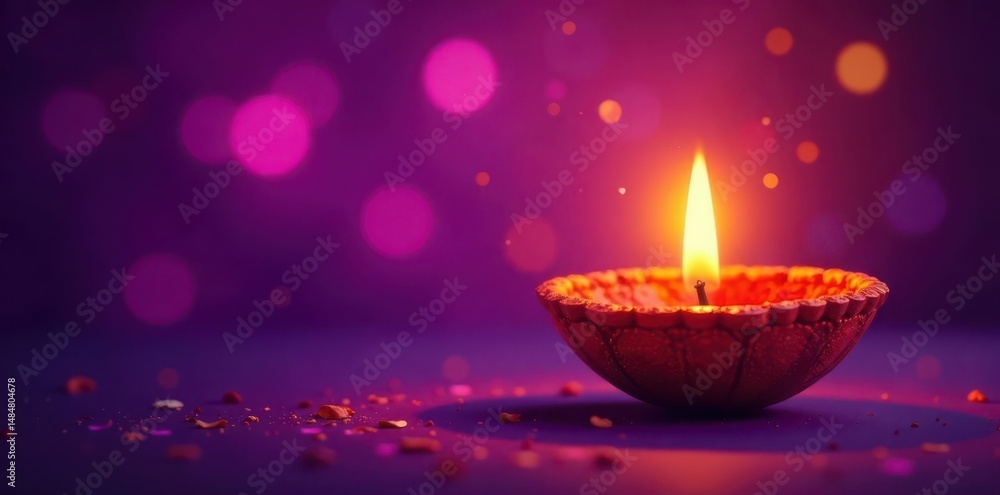 Illuminated Diwali diya, purple bokeh Festive Hindu tradition , religious, glow Illuminated Diwali diya, purple bokeh Festive Hindu tradition , religious, glow