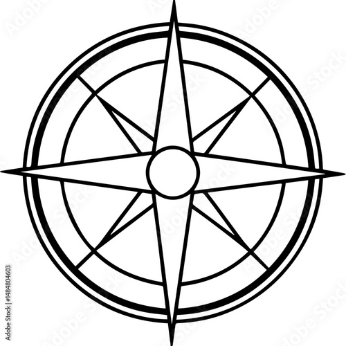 compass black outline vector and illustration, coloring book page
