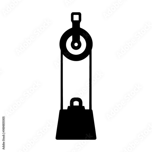 Pulley system vector illustration lifting mechanism physics simple machine black and white clip art design
