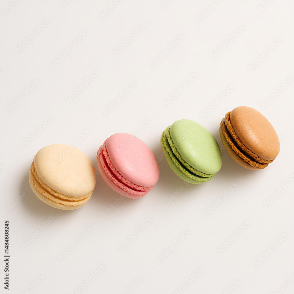 Fototapeta premium macaroons colorful pastry on a white background empty blank gourmet dessert cuisine culinary 
