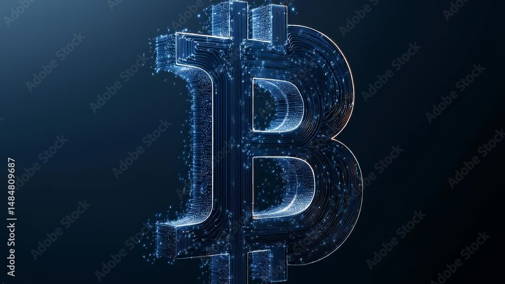 Abstract Blue Cryptocurrency Symbol Dark Background