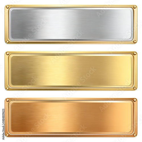 Three metal ombre name plates, transparent background design material