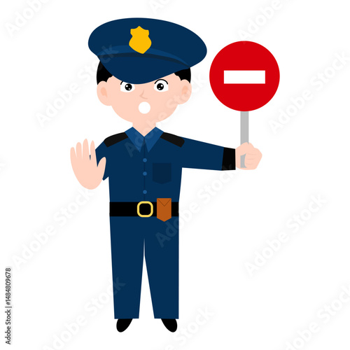 police character element design.  Police officer characters in uniform with professional equipments, badge, handcuffs and walkie-talkie, truncheon