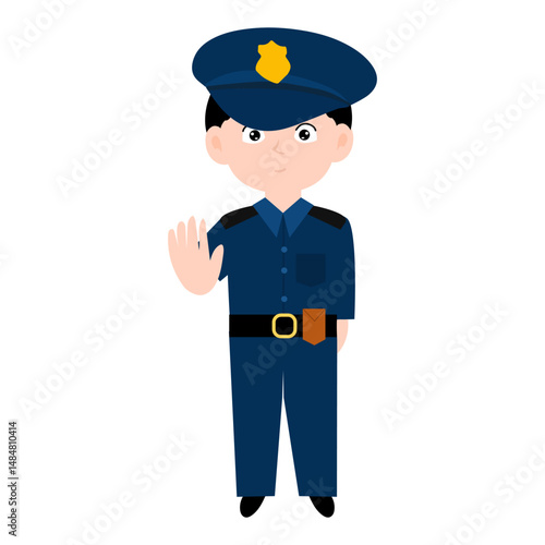 police character element design.  Police officer characters in uniform with professional equipments, badge, handcuffs and walkie-talkie, truncheon