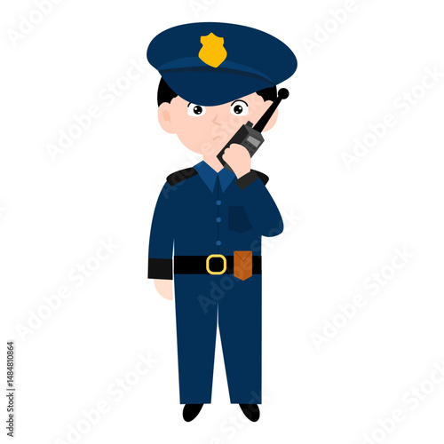 police character element design.  Police officer characters in uniform with professional equipments, badge, handcuffs and walkie-talkie, truncheon