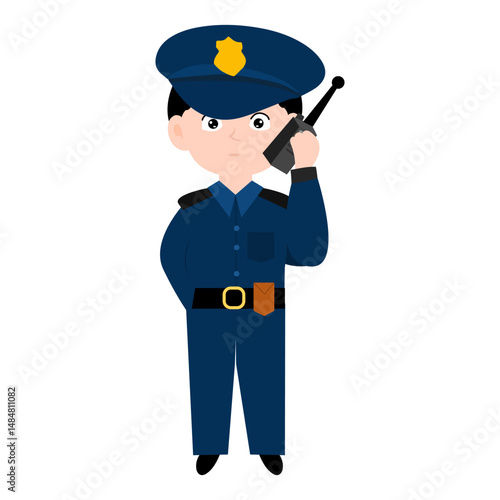 police character element design.  Police officer characters in uniform with professional equipments, badge, handcuffs and walkie-talkie, truncheon
