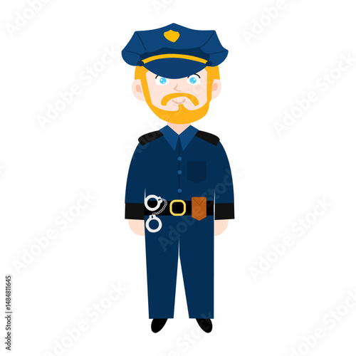 police character element design.  Police officer characters in uniform with professional equipments, badge, handcuffs and walkie-talkie, truncheon