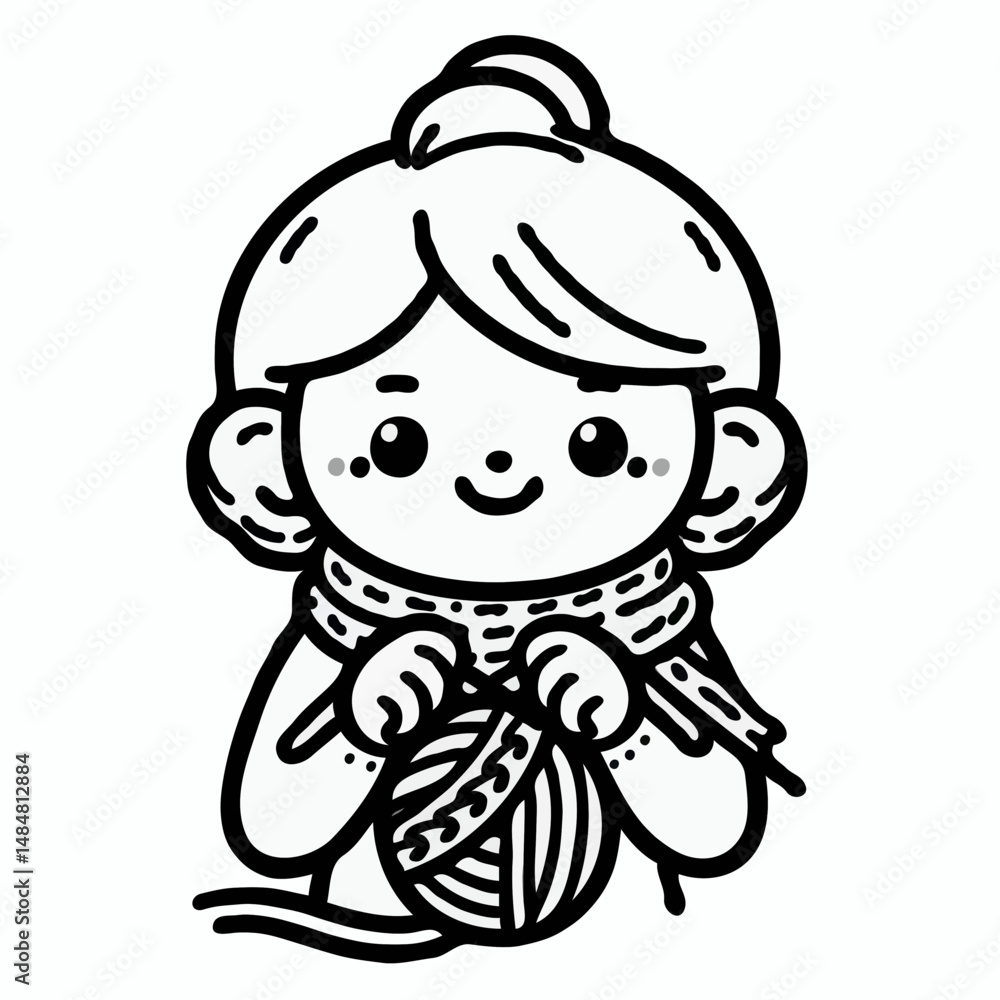 Obraz premium Grandmother knitting with scarf and yarn 