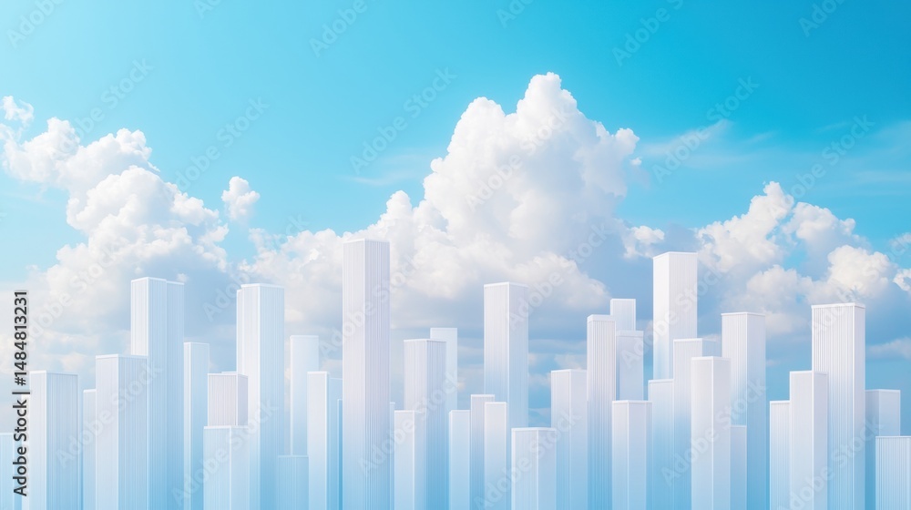 Fototapeta premium Puffy clouds floating above a vibrant downtown, suggesting strong investment potential