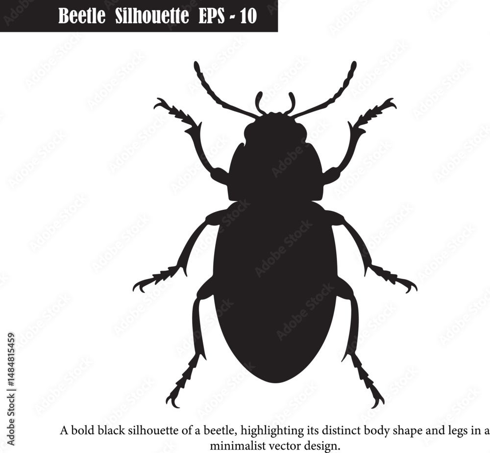 Fototapeta premium Black Beetle Silhouette Vector Illustration – Minimalist Bug Design for Graphic Projects