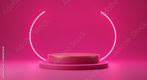 Pink product podium with neon light for displaying product on a vibrant background