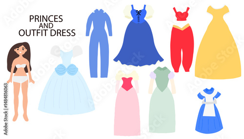 woman paper cut dress isolated on white background