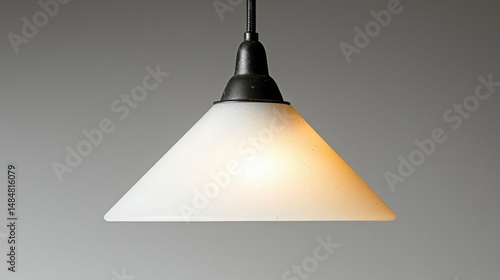 A hanging lamp with a white shade and black base.