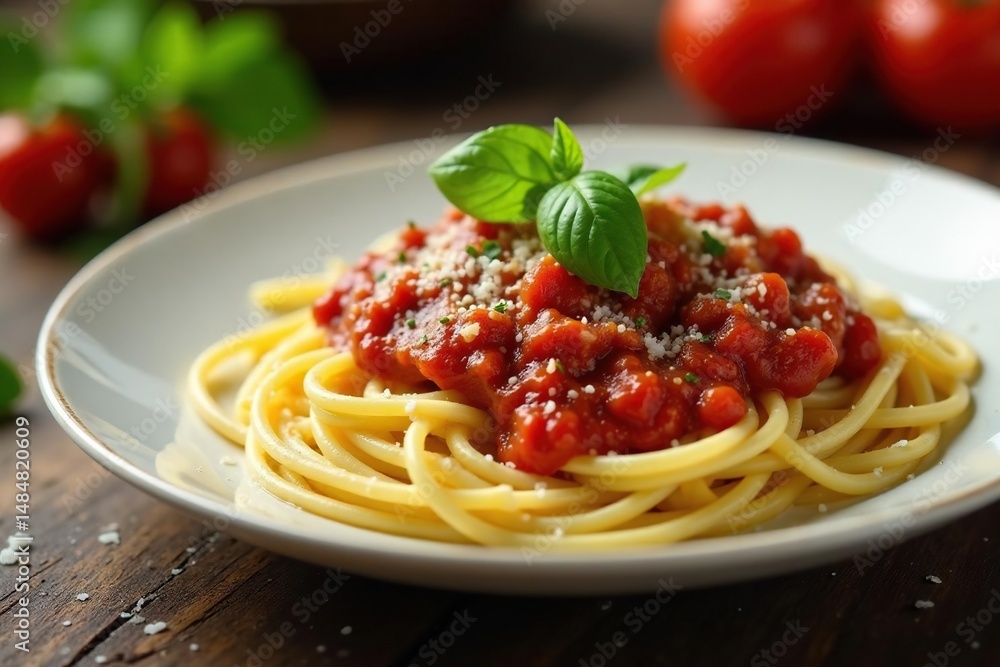 Spaghetti swimming in marinara, served family style, spices, sauce Spaghetti swimming in marinara, served family style, spices, sauce