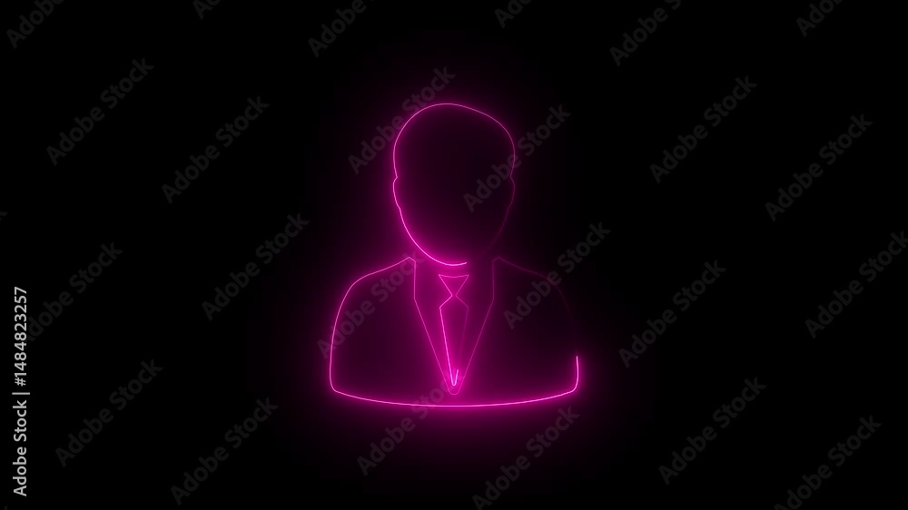 Man icon animation by pink color neon on black background. neon Man icon. Man icon animation by pink color neon on black background. neon Man icon.