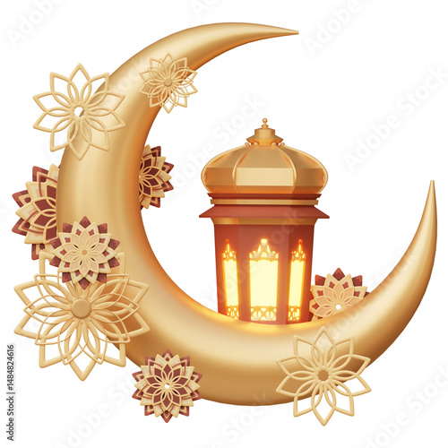 3D Ramadhan Illustration with golden lantern