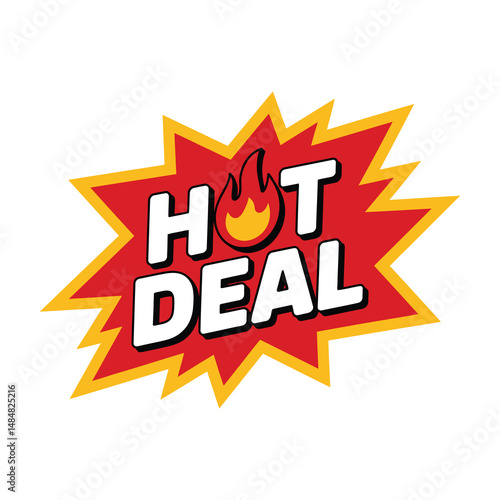 Bold and energetic hot deal promotional illustration with stylized fire element and vibrant colors