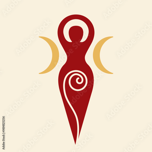 Pagan Wiccan Woman. Triple moon Goddess icon. Vector illustration