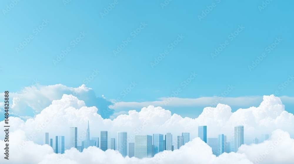 Fototapeta premium Overhead clouds behind a city skyline, hinting at corporate profit in changing times.
