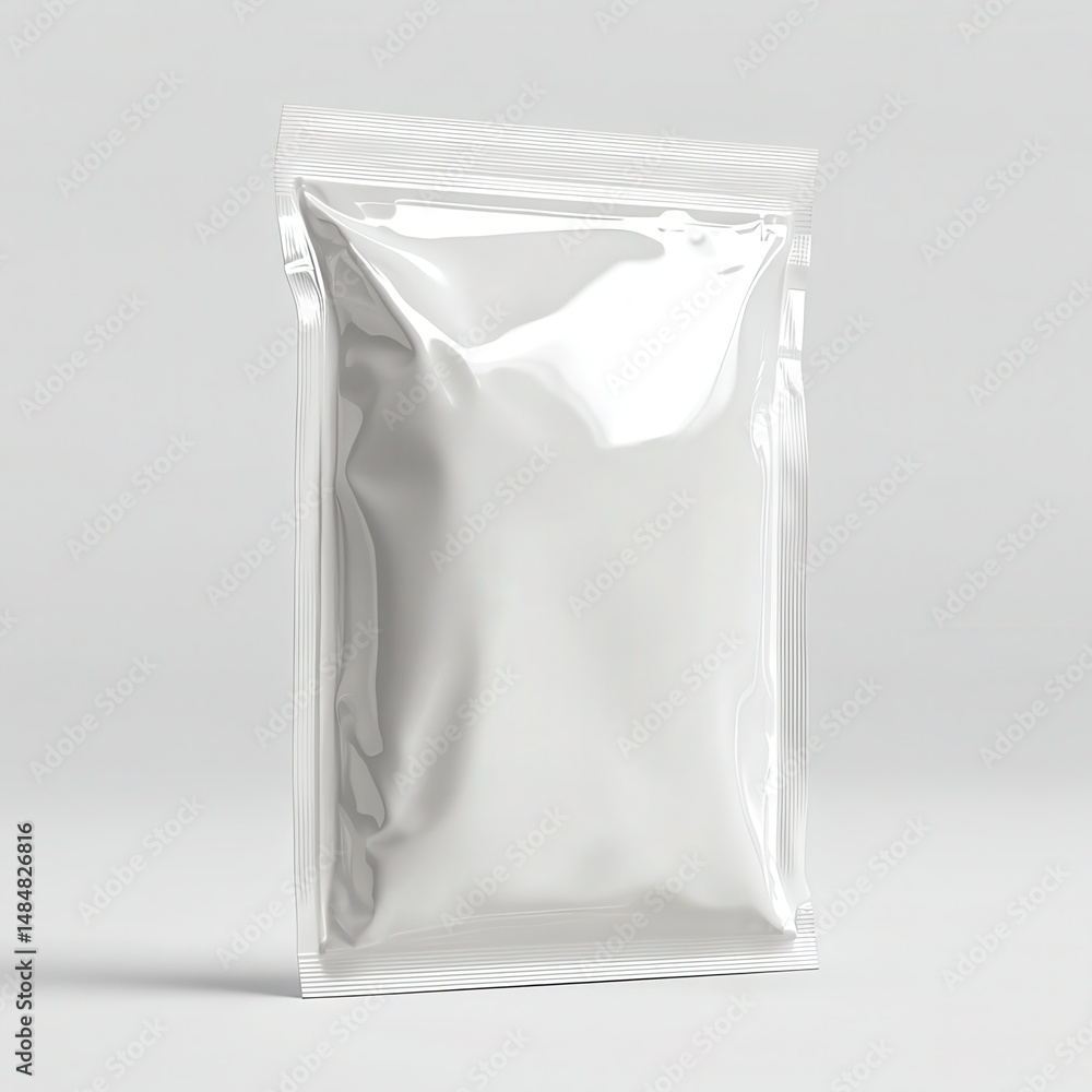 White Plastic Ziplock Food Bag Mockup on White Background, generative AI. White Plastic Ziplock Food Bag Mockup on White Background, generative AI.