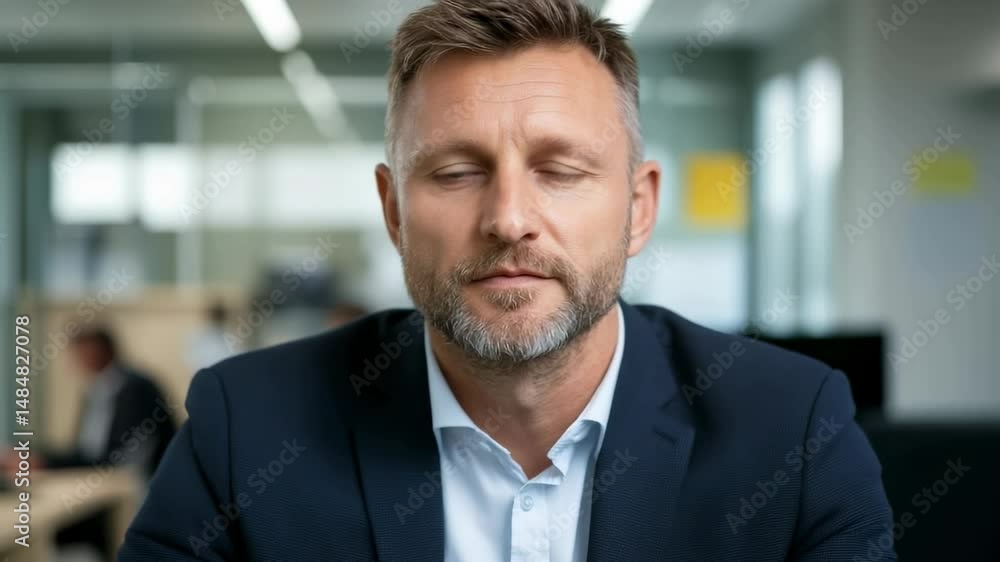 Business professional in modern office environment, confident man dressed in a suit sits at his desk in a contemporary office Business professional in modern office environment, confident man dressed in a suit sits at his desk in a contemporary office