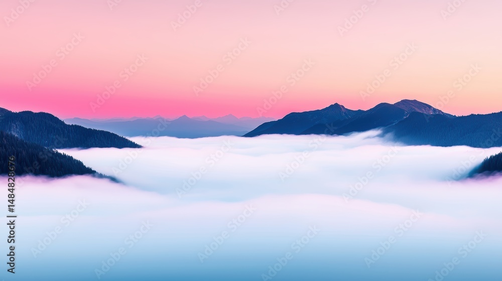 Fototapeta premium Subtle cloud layers fading into twilight, enhancing the tranquil mood of the landscape.