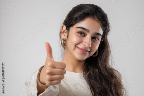 Wallpaper Mural Young Girl in Sweater Giving Thumbs Up is a premium-quality stock image ideal for use in lifestyle blogs, health content, promotional campaigns, and editorial publications. Torontodigital.ca