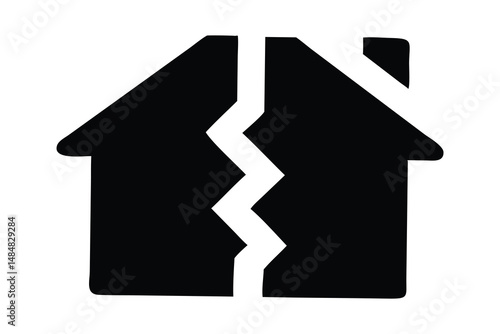 Broken Home Icon: Representing Divorce, Separation, or Loss of a Home