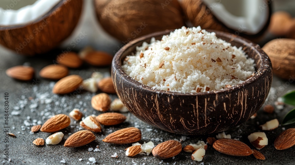 Culinary Ingredients in Rustic Bowl with Almonds and Sea Salt Culinary Ingredients in Rustic Bowl with Almonds and Sea Salt