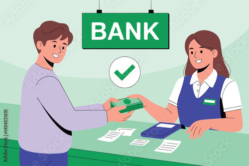 Bank Transaction Vector Illustration - Customer Making Deposit 2