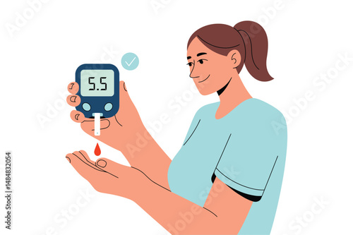 Blood Sugar Testing Vector Illustration - Woman Checking Glucose Level 3
