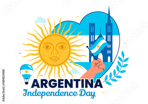 Happy Argentina Independence Day Vector Illustration on 9th of July Celebration Featuring Waving Flag and Ribbon in a Festive Cartoon Background